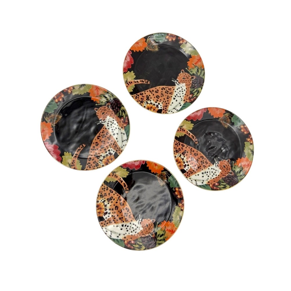 Set 4 Anthropologie Henriette Cheetah 8" Dessert Plates‎ Retired Whimsigoth